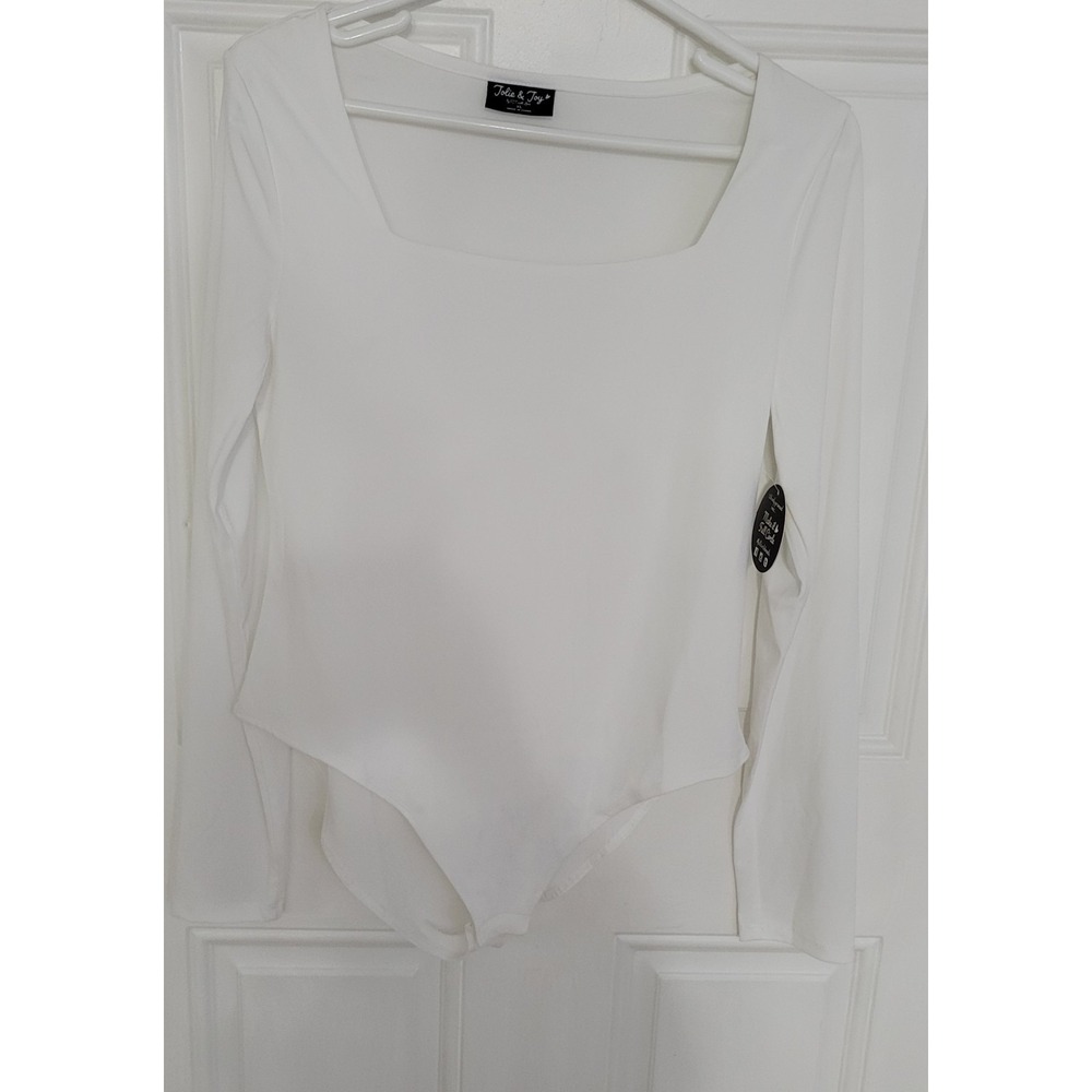 Jolie & Joy Bodysuit Top Womens Juniors XL Stretch White Soft Button Blouse